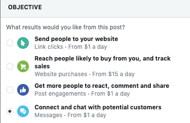 facebook objective ad